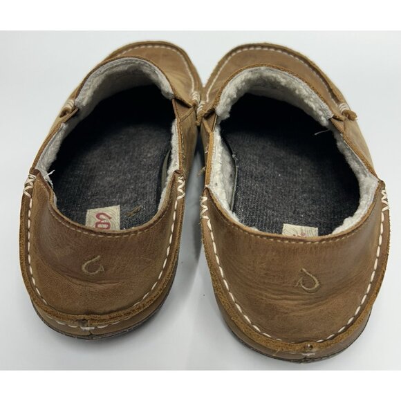 Olukai Moloa Slippers Shoes Mens 11 Brown Leather Sheepskin Lined Slip On Loafer main image 4
